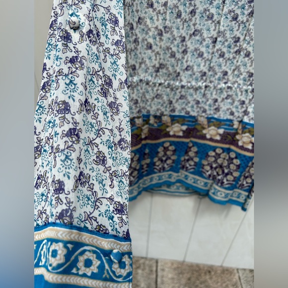 💥LAST CALL💥LUCKY BRAND Boho Purple Blue Peasant Semi-Sheer Tunic Top Sz L Blouse - Picture 7 of 9